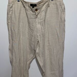 Club Room Luxury Men's Beige Linen Flat Front Straight Dress Pants Size 38W 32L